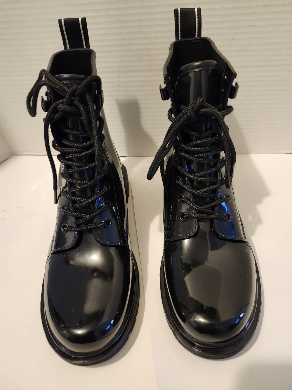 Michael Kors Black Patent Lace-Up Combat Boots